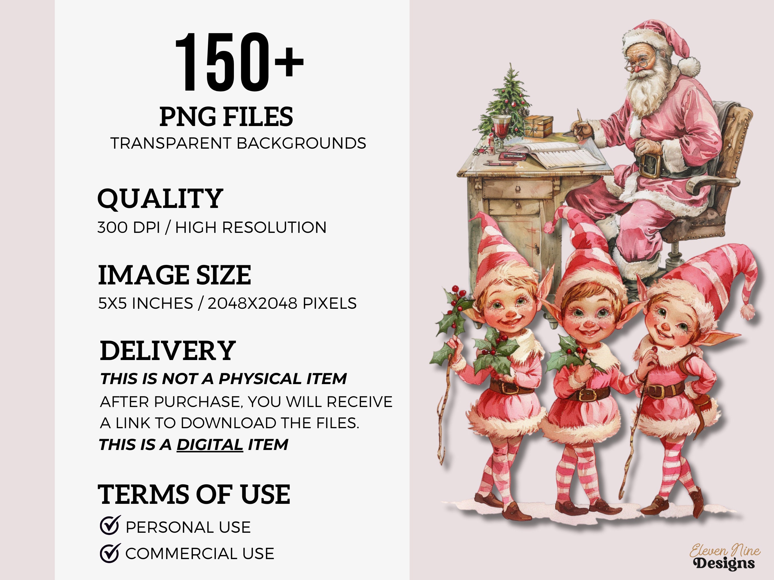 Pink Christmas Clipart Bundle | 150+ Vintage Holiday Pngs | Retro Pink ...
