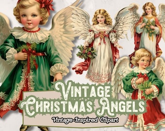 Clipart de anjo de Natal, Anjo de Natal PNG, Download digital de anjo vintage, Clipart de Natal retrô PNG, Objetos de Natal vintage