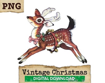 Reindeer Clipart, Christmas Clipart, Retro Vintage Christmas, Deer Clipart, Reindeer Digital Download, Vintage Clipart, Vintage Reindeer PNG