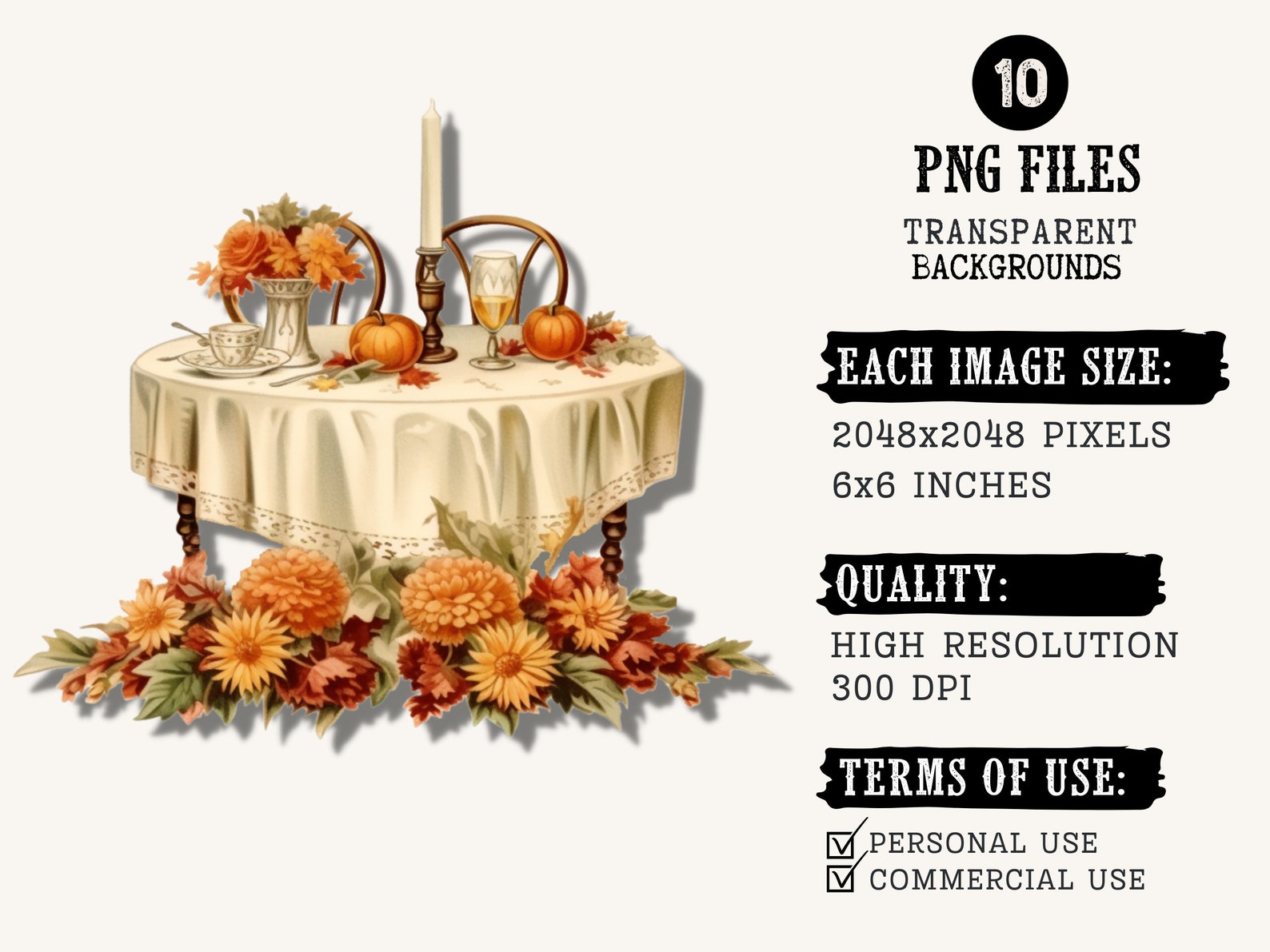 Fall Wedding Tables Clipart, Thanksgiving Table, Commercial Use, Autumn ...