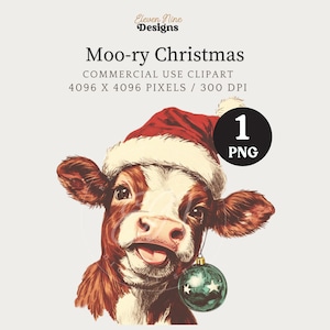 Christmas Cow PNG Digital Download, Cute Cow Clipart, Holiday Clip Art, Farm Animal Graphic, Festive Cow Illustration, Funny Cow PNG