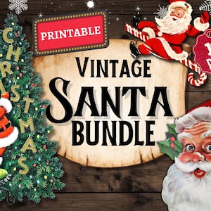 Folhas de colagem digital de Natal, Papai Noel de Natal vintage para impressão, coisas efêmeras digitais, álbum de recortes de diário, imagens de Natal, Papai Noel