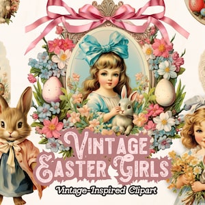 vintage Easter Clipart PNG, Easter Bunny Clipart, vintage Victorian Images Graphics pour Scrapbooking, Junk Journal, Paper Crafts