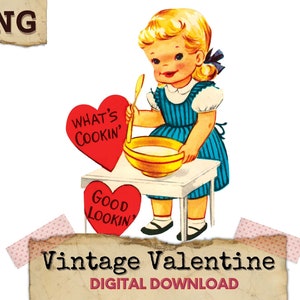 Clipart de dia dos namorados vintage, dia dos namorados retrô, clipart de culinária, padeiro PNG, download digital de dia dos namorados, cozinheiro de dia dos namorados vintage para impressão PNG