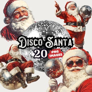 Disco Santa PNG, Design de Santa Dançante, Clipart de Papai Noel Retro Bonito, PNG de Santa Retro, PNG de Bola de Discoteca, Download de Sublimação de Santa