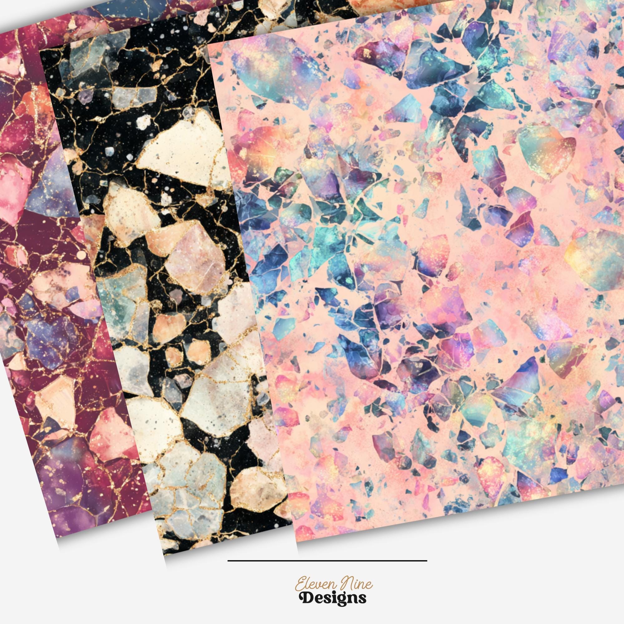 Cracked Crystal Digital Paper, Seamless Gemstone Rock Textures, 12x12 ...
