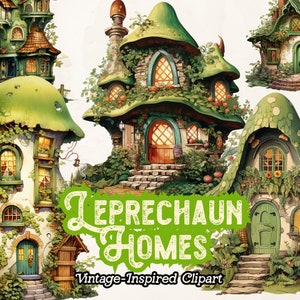 Clipart della casa del leprecauno, PNG del giorno di San Patrizio, clipart irlandese, giorno di San Patrizio vintage, clipart della casa degli gnomi, clipart Magical Fantasy