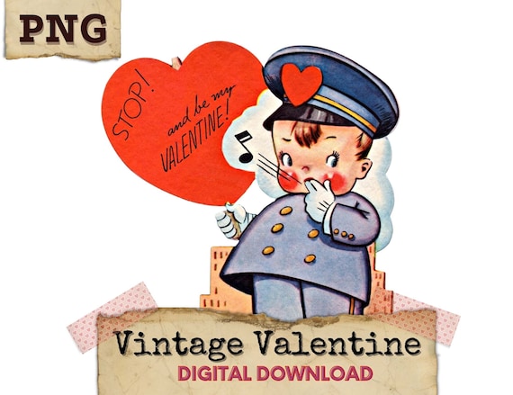 Police Vintage Valentine Clipart, Valentine Digital Download, Retro Valentines, Police clipart, Retro Clip art, Cop PNG, Police Valentine