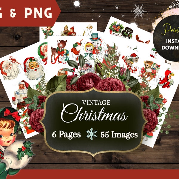 Christmas Digital Collage Sheets,Printable Vintage Christmas Digital Collage Sheet, Digital Ephemera,Journal Scrapbook Christmas Images