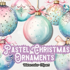Aquarel pastel kerstornament clipart, pastel kerst png, clipart kerstbollen, kerstballen clipart, kleurrijke kerstgraphics