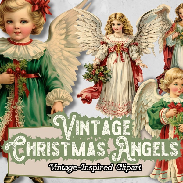 Clipart ange de Noël, ange de Noël PNG, téléchargement numérique ange vintage, Noël rétro PNG Clipart, éphémères de Noël vintage