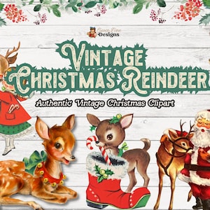 Clipart de renne, Clipart de Noël, Noël rétro vintage, Clipart de cerf, téléchargement numérique de renne, Clipart vintage, renne vintage PNG
