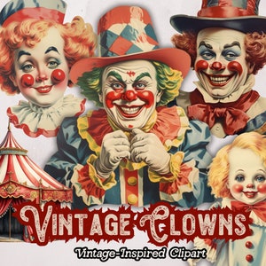 Palhaço Vintage PNG Clipart, Circus Digital Clipart, Carnaval, Tenda de Circo Download Digital, Palhaço Transparente PNG Download Instantâneo