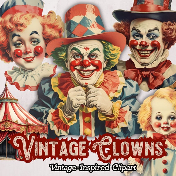 Vintage Clown PNG Clipart, Circus Digital Clipart, Carnival, Circus Tent Digital Download, Clown Transparent PNG Instant Download