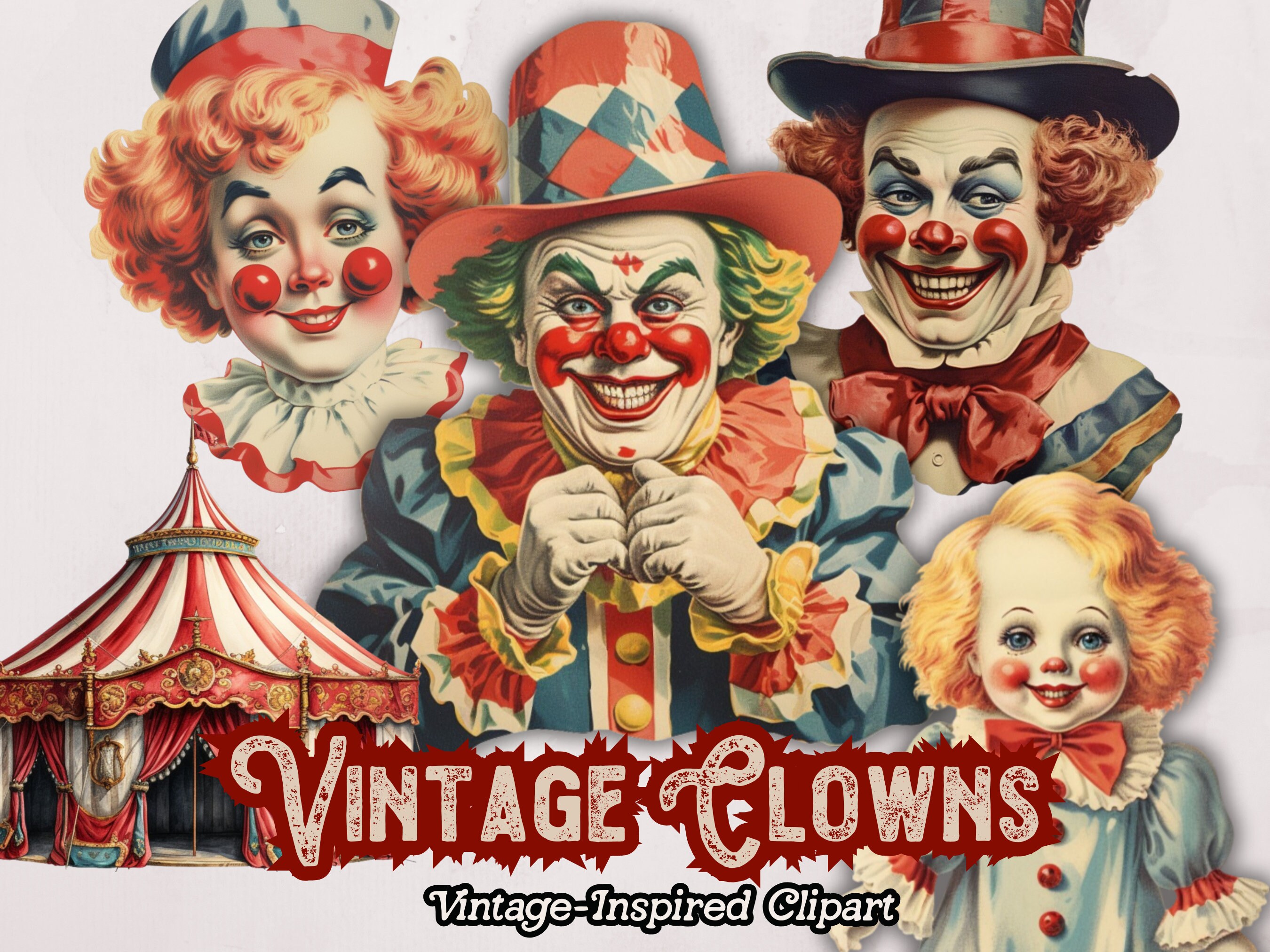 Vintage Clown PNG Clipart, Circus Digital Clipart, Carnival, Circus Tent Digital Download, Clown Transparent PNG Instant Download