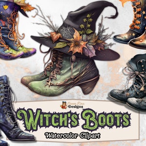 Halloween häxstövlar Clipart, häxstövlar PNG, akvarell gotisk häxa Clipart, kommersiellt bruk, häxhattstövlar digital nedladdning PNG