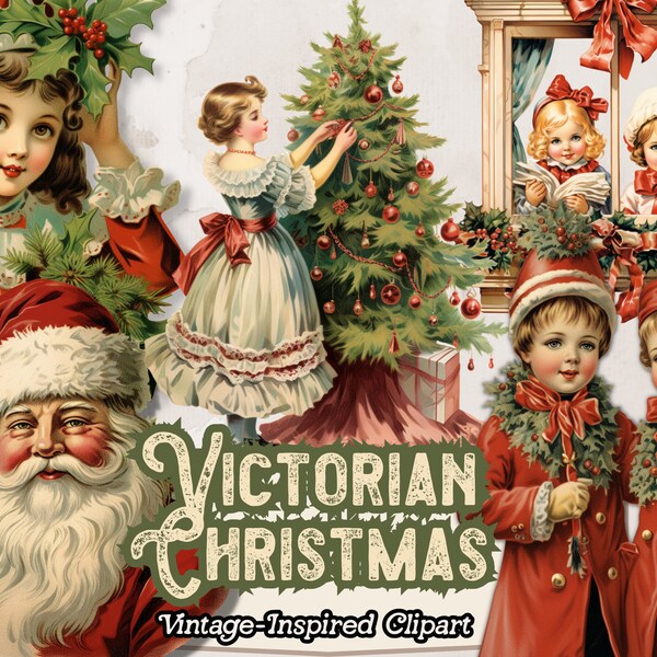 vintage Victorien Noël Clipart PNG, Victorien Clipart, vintage Victorien Images Graphiques pour Scrapbooking, Junk Journal, Paper Crafts