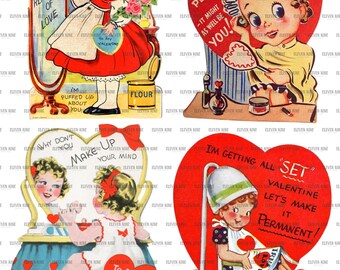Vintage Valentines Printable, Valentines Digital Collage Sheet, Retro Valentines, Valentines Ephemera, Beauty Valentines Digital Download