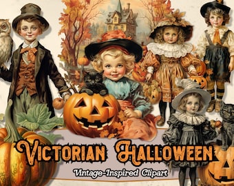 Vintage Halloween Clipart PNG, viktorianische Clipart, Vintage viktorianische Bilder Grafiken für Scrapbooking, Junk Journal, Papierhandwerk