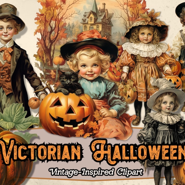 Vintage Halloween Clipart PNG, Victorian Clipart, Vintage Victorian Images Graphics for Scrapbooking, Junk Journal, Paper Crafts