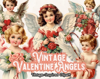 Valentine Angel Clipart, Valentine Cupid PNG, Vintage Angel Digital Download, Retro Valentine Cherub PNG Clipart, Valentines Day Ephemera