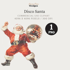 Disco Santa PNG, Design de Santa Dançante, Clipart de Papai Noel Retro Bonito, PNG de Santa Retro, PNG de Bola de Discoteca, Download de Sublimação de Santa