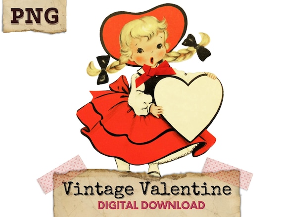 Vintage Valentines Clipart, Retro Valentines, Retro Clipart, Valentine  Digital Download, Vintage Printable Valentines Girl PNG 