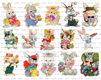 Imprimable de Pâques, imprimables éphémères de Pâques, téléchargement numérique de Pâques rétro vintage, lapin de Pâques de printemps, pour journal de scrapbooking
