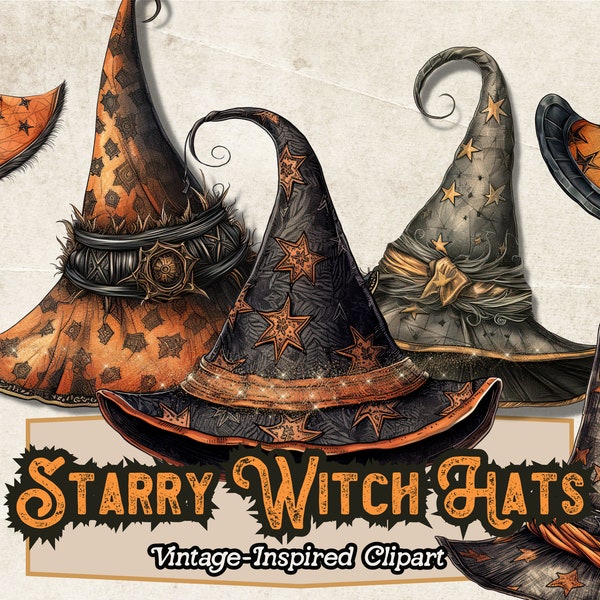 Witch Hat Clipart, Halloween Witch PNG, Commercial Use for Scrapbooking Journals, Digital Download Vintage Halloween Magical Fantasy Clipart