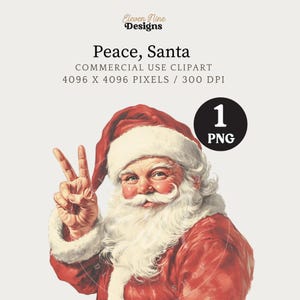 Signo de la paz de Santa PNG, Clipart retro de Navidad de Santa Claus, Gráfico de Santa Claus, Lindo y divertido Santa PNG, Descarga digital instantánea para camisa, Adorno