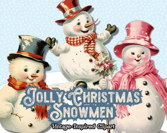 Clipart digitale di pupazzi di neve di Natale, PNG clipart di pupazzi di neve carini, clipart di Natale vintage, pupazzo di neve vintage, pupazzi di neve invernali, Natale rosa