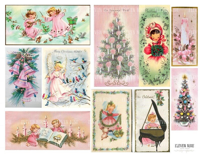 Pink Christmas Digital Download, Christmas Printable, Vintage Christmas