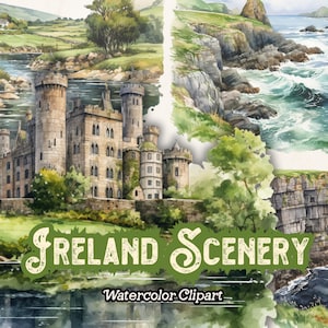 Aquarel Ierland clipart, Ierland landschap landschap, Ierland Ierse PNG, commercieel gebruik voor scrapbooking tijdschriften, St Patricks Day clipart