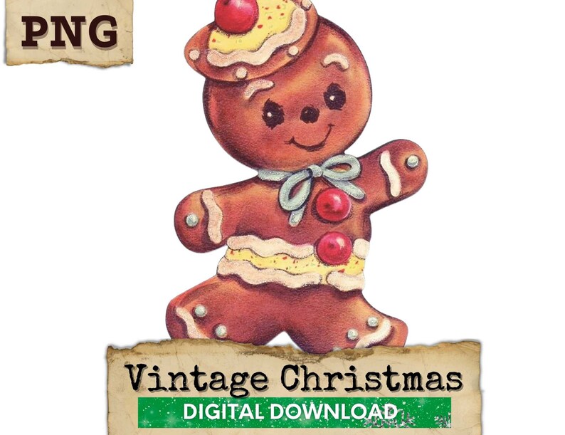Gingerbread PNG Gingerbread Man Clipart Vintage Retro - Etsy