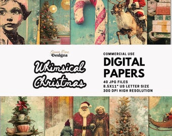 モノクロカラーのクリスマス　ジャンクジャーナル　アンティーク　レース　ビンテージ 気まぐれなクリスマスデジタルペーパー、ヴィンテージ風のホリデー