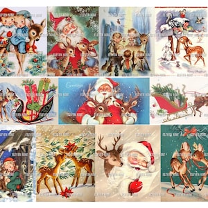 Download digitale di Natale, stampabile di renne di Natale, biglietti di Natale vintage, effimeri di Natale, Natale retrò, foglio di collage
