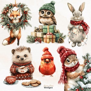 Woodland Christmas Clipart Bundle – Pngs of Cute Forest Animals in ...