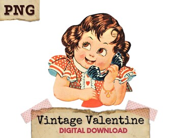 Clipart di San Valentino vintage, San Valentino retrò, Clipart retrò, Download digitale di San Valentino, Ragazza di San Valentino stampabile vintage PNG