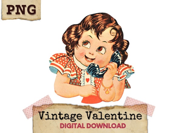 Vintage Valentines Clipart, Retro Valentines, Retro Clipart, Valentine  Digital Download, Vintage Printable Valentines Girl PNG