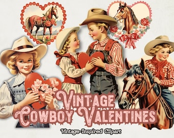Cowboy PNG, Cowboy Clipart, Vintage Cowboy Horse Digital Download, Country Western Vintage Retro Clipart, Cowgirl Valentines Day Graphics