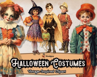 Vintage Halloween Clipart, Kids Halloween Costumes Images, Commercial Use PNG, Scrapbook Journals, Digital Download Magical Fantasy Clipart