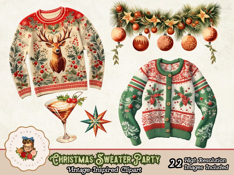 Ugly Christmas Sweater Clipart PNG, Retro Vintage 1950s Clipart ...