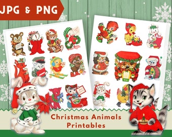 Christmas Digital Collage Sheets, Printable Vintage Christmas, Digital Ephemera, fussy cut Christmas, Digital Download, Christmas ephemera