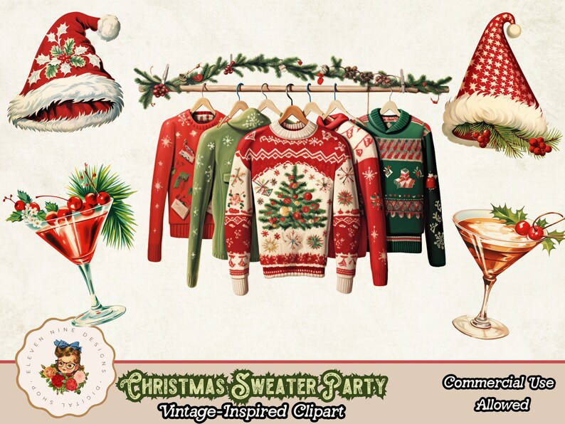 Ugly Christmas Sweater Clipart PNG, Retro Vintage 1950s Clipart ...