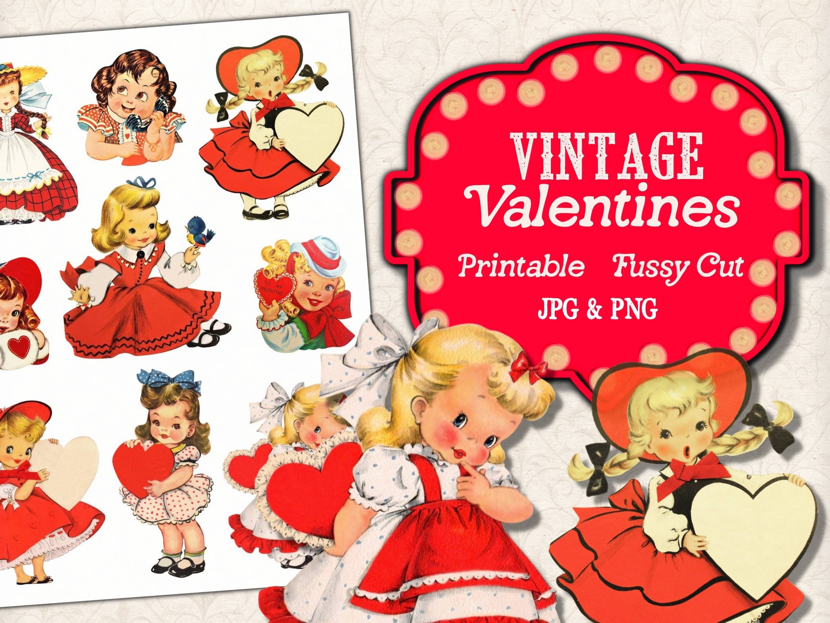 Vintage Valentines Clipart, Retro Valentines, Retro Clipart, Valentine  Digital Download, Vintage Printable Valentines Girl PNG