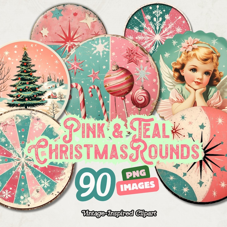 Christmas Circle PNG Clipart, Retro Pink Christmas Stickers, Vintage ...