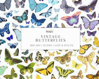 Butterflies Clipart, Butterfly Collages PNG, Butterfly Illustrations, Printable for Scrapbooks, Journals, POD, Instant Digital Download