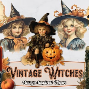 Vintage Halloween Clipart, Halloween Witch PNG, Commercial Use for Scrapbooking Journals, Digital Download Halloween Magical Fantasy Clipart
