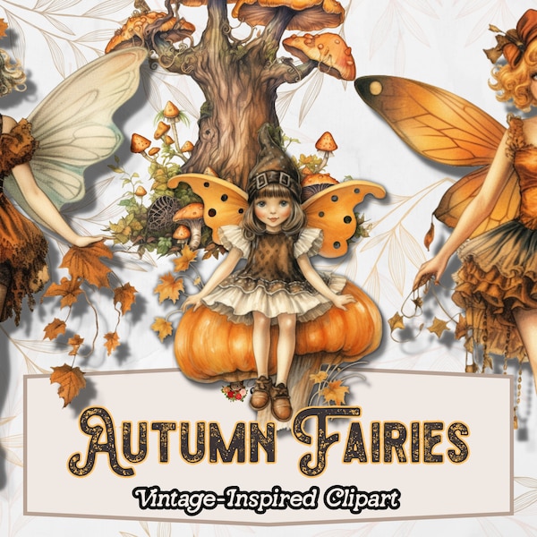 Fairy Clipart Commercial Use, Fairy PNG Clipart, Autumn Clipart, Vintage Halloween, Magical Clipart, Fantasy Fairies Digital Download