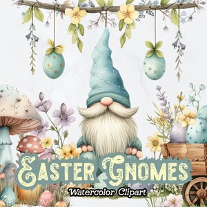 Aquarell Osterzwerg Clipart, Pastell Blumen Osterhase PNG, Osterblumen, Frühling Ostern Digital Clipart, Ostereier
